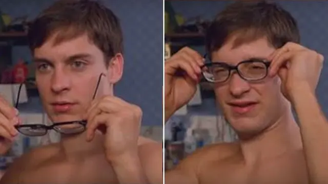 Peter Parker puts on glasses blank meme template