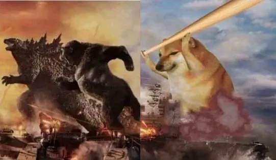 Godzilla and Kong vs. Cheems blank meme template