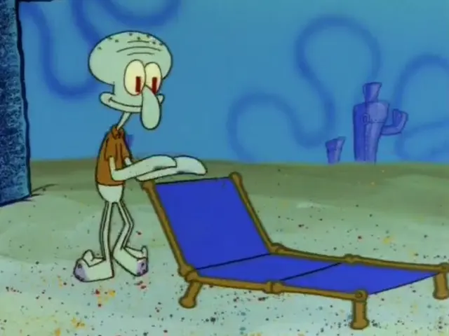 Squidward removes the lounge chair blank meme template