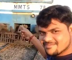 Hindu man gets hit by train while taking selfie meme template