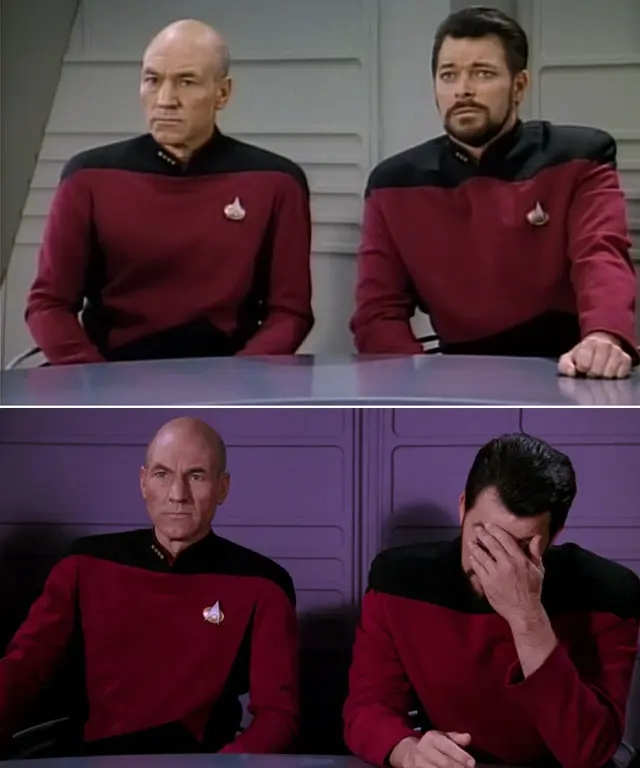 Picard Riker listening to a pun blank meme template