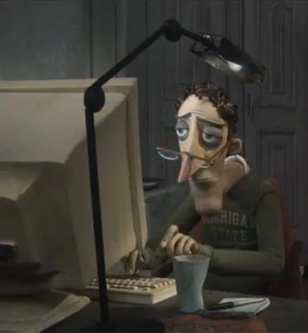Tired dad at computer meme template