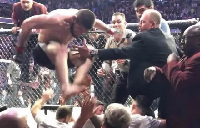 Khabib jumps over the fence blank meme template