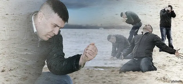 Man with sand blank meme template