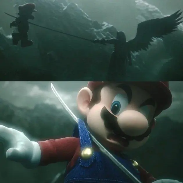 Sephiroth Impaling Mario blank meme template