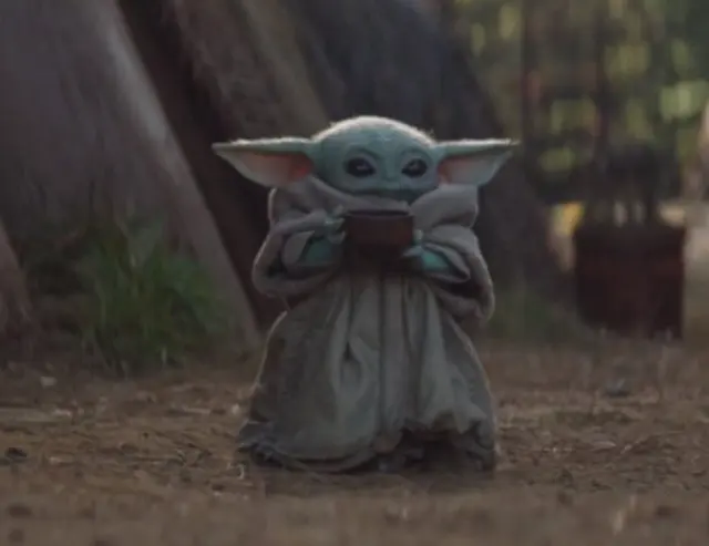 Baby Yoda sipping tea blank meme template