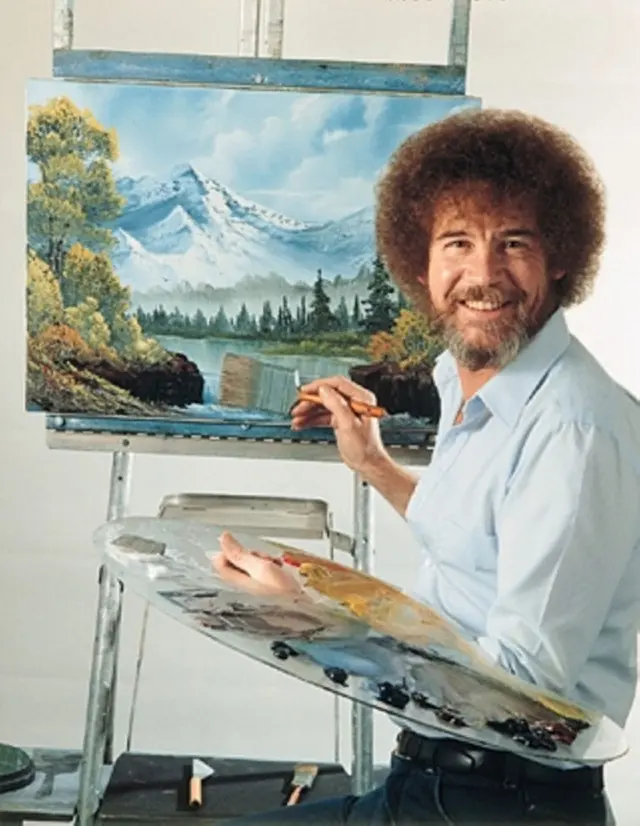 Bob Ross (curly artist) blank meme template