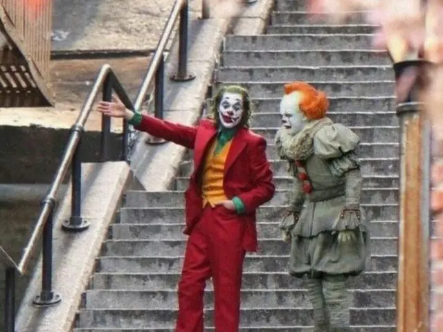 Joker and Pennywise on the stairs blank meme template