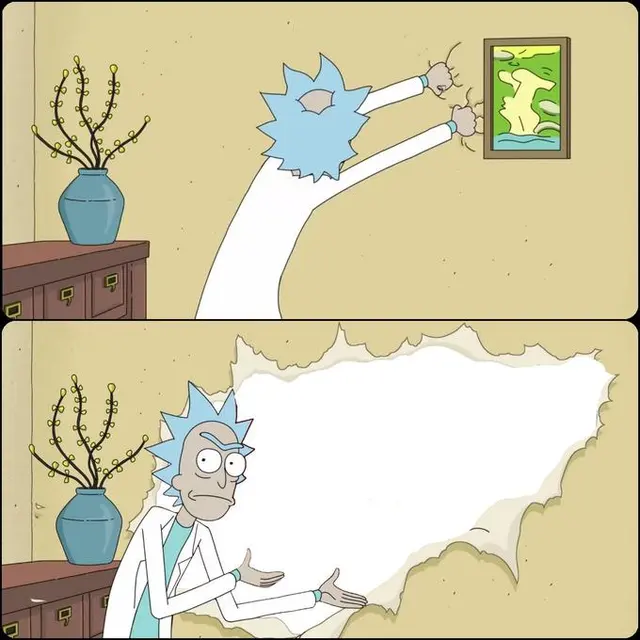Rick rips the wallpaper blank meme template