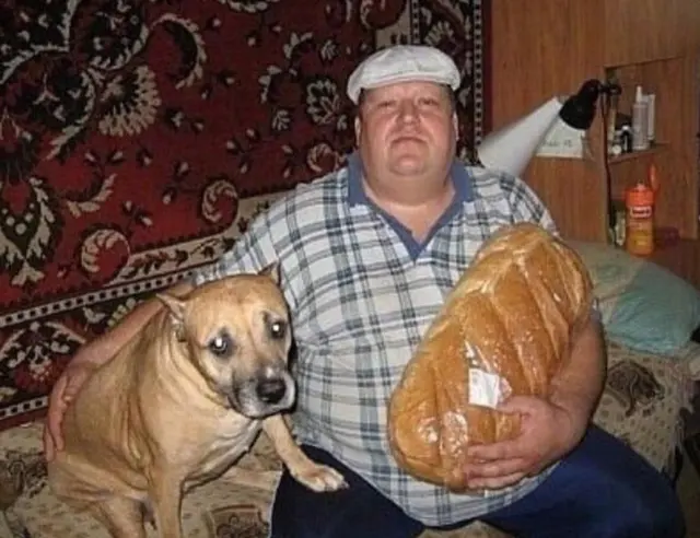 Man with a loaf of bread and a dog blank meme template
