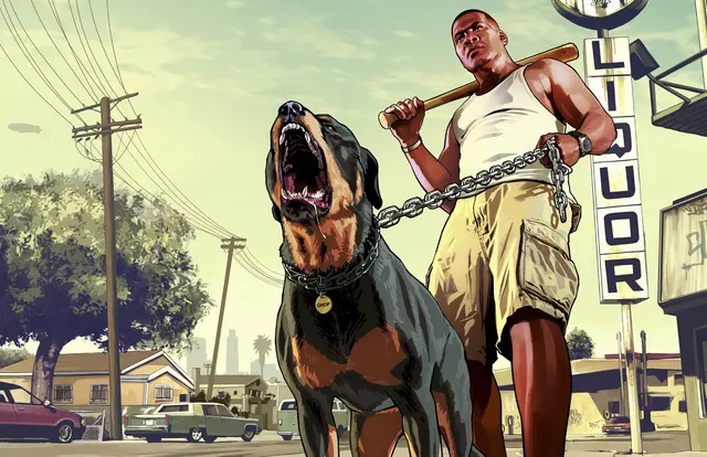 GTA 5 Franklin and his dog Chop meme template