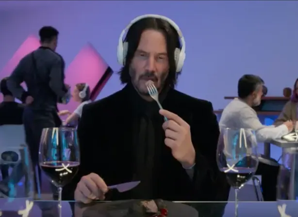 Keanu Reeves Dining in Headphones blank meme template