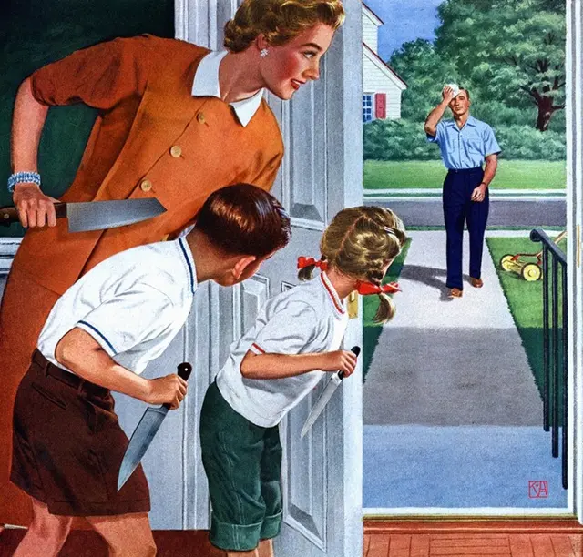 Family with knives waiting for father blank meme template