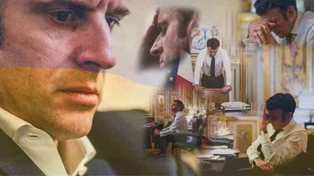 Sad Macron in his office blank meme template